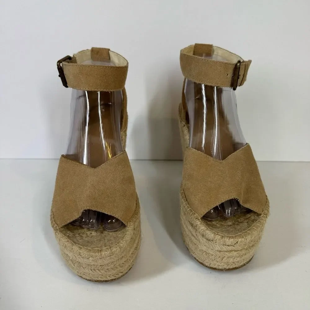 Soludos Women’s Positano Suede Platform Wedges Espadrilles Desert Tan Size 8